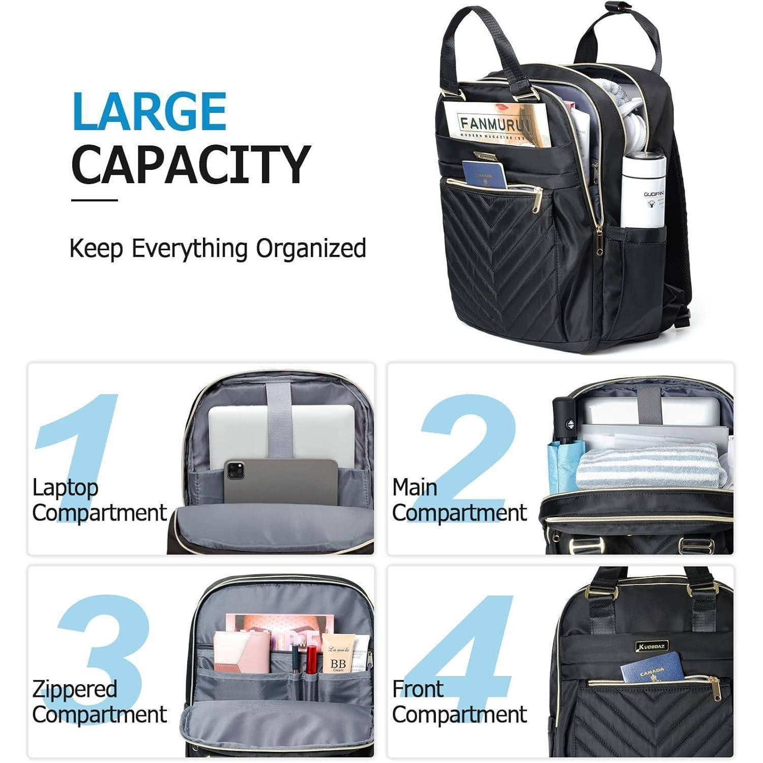 Rucksack Damen Laptop USB Ladeanschluss 15,6 Zoll Schwarz