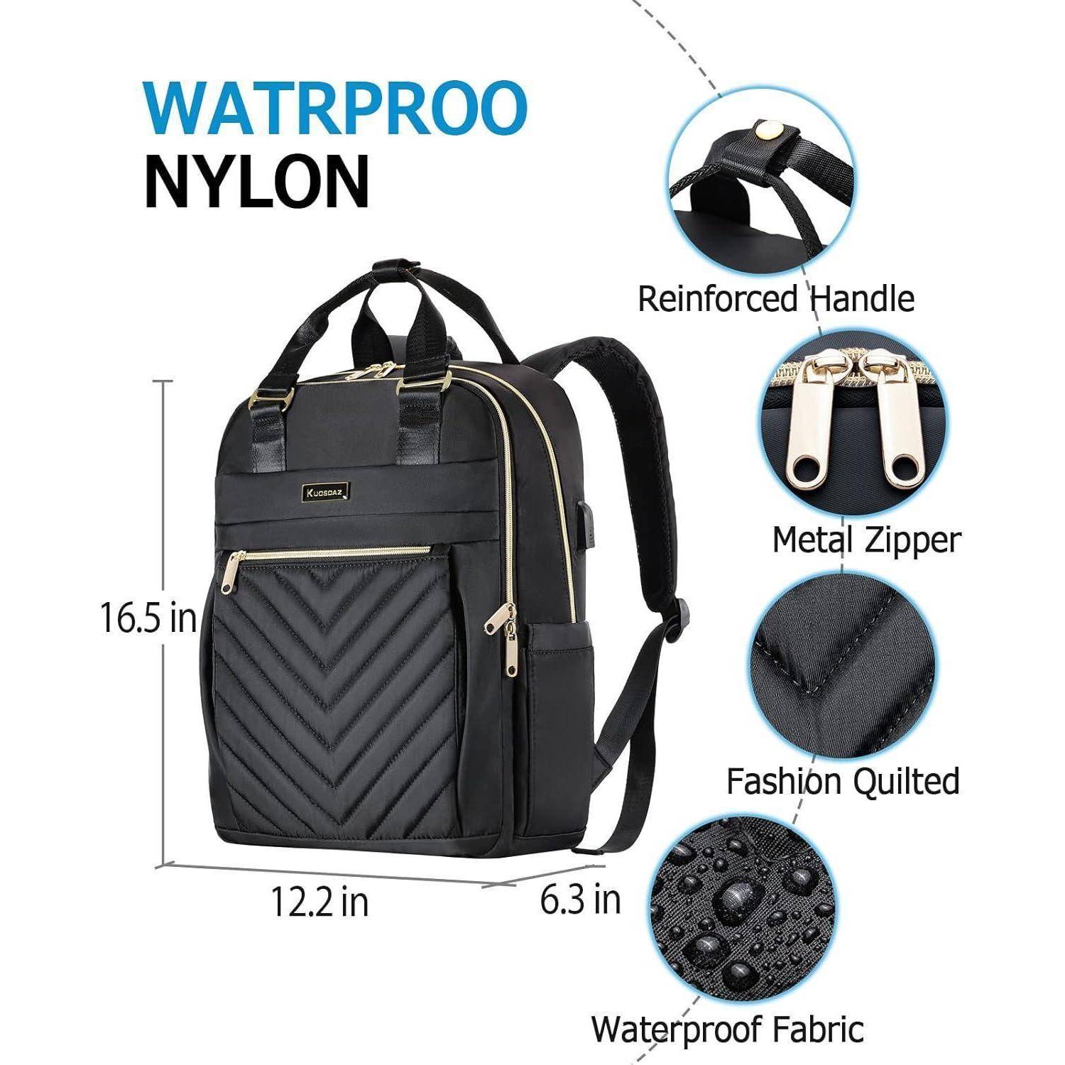 Rucksack Damen Laptop USB Ladeanschluss 15,6 Zoll Schwarz