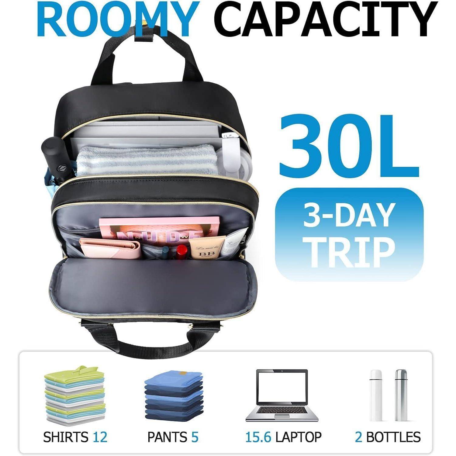 Rucksack Damen Laptop USB Ladeanschluss 15,6 Zoll Schwarz