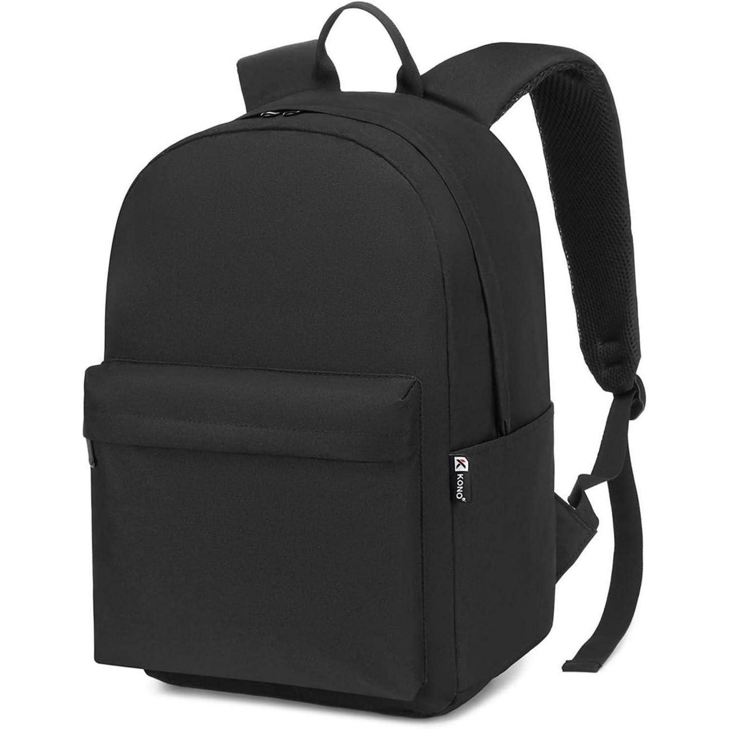 Schulrucksack 15,4-Zoll-Laptop, leicht, wasserabweisend, Schwarz
