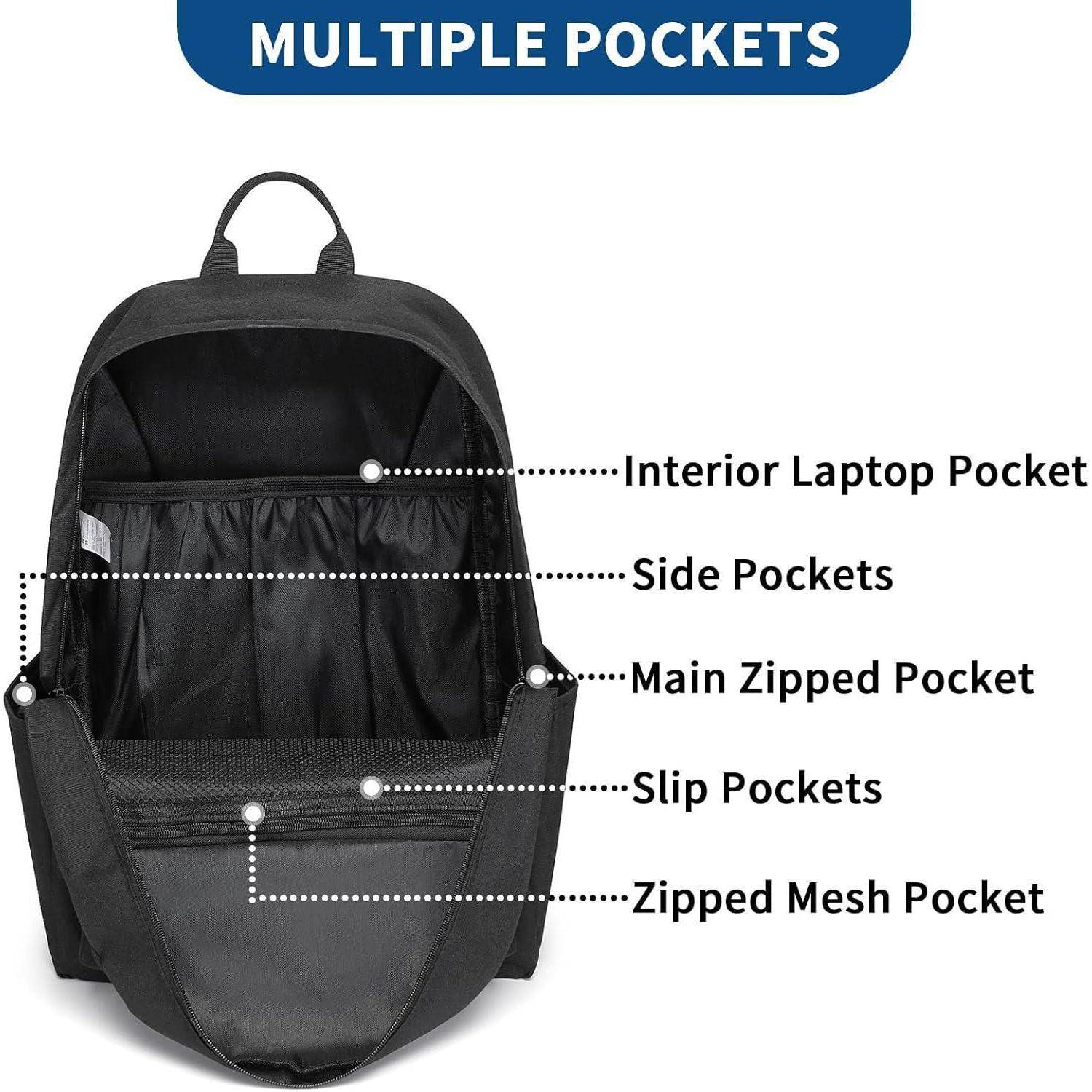 Schulrucksack 15,4-Zoll-Laptop, leicht, wasserabweisend, Schwarz