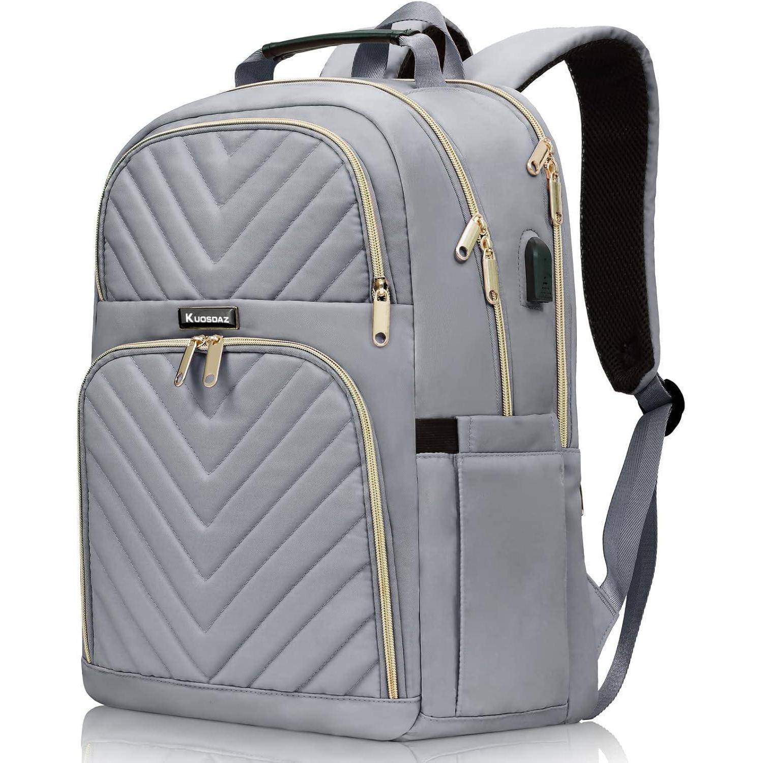 Rucksack Damen 15.6 Zoll USB Ladeanschluss Grau Wasserdicht Uni Reise