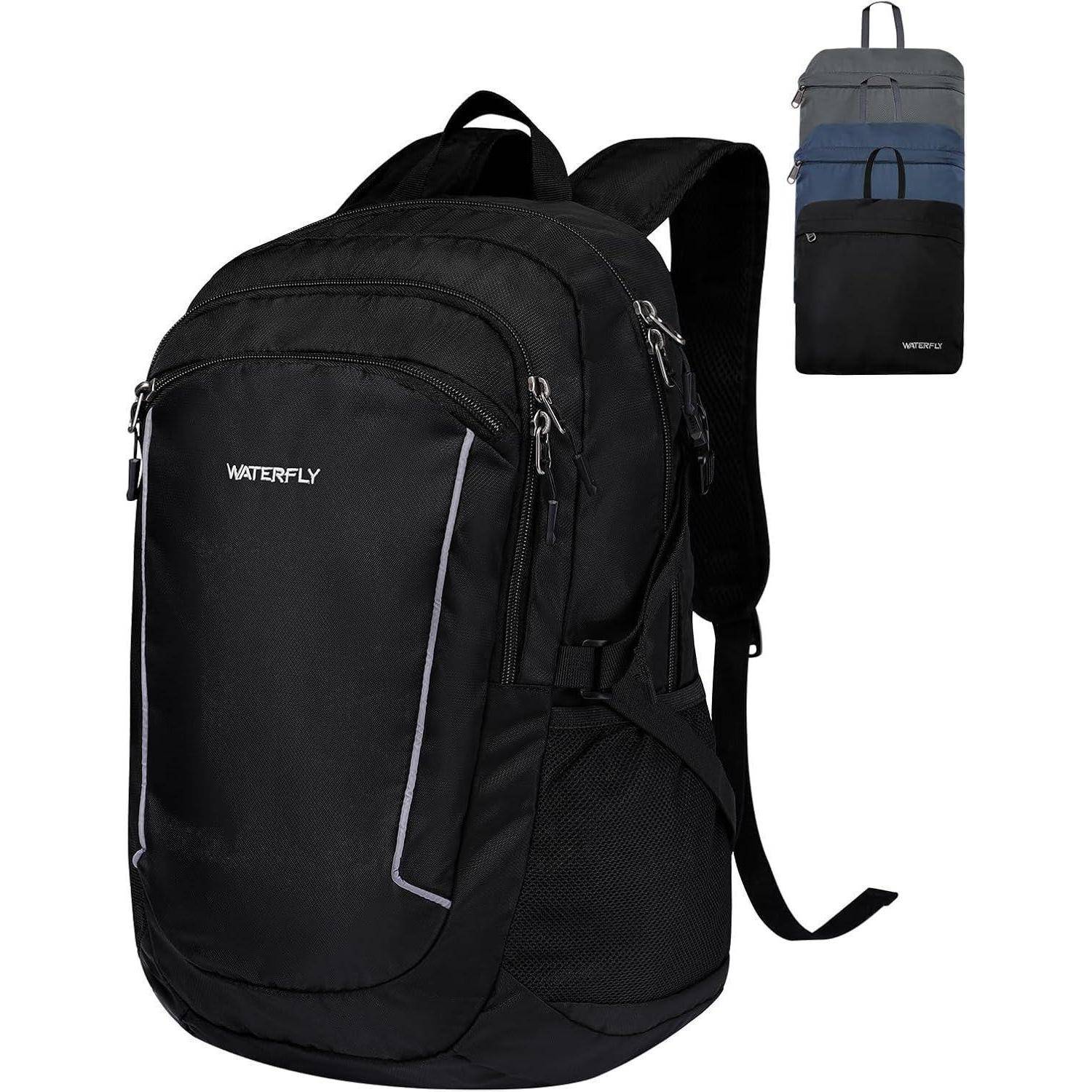 Faltbarer Wanderrucksack 28L Leicht Trekking Outdoor Schwarz