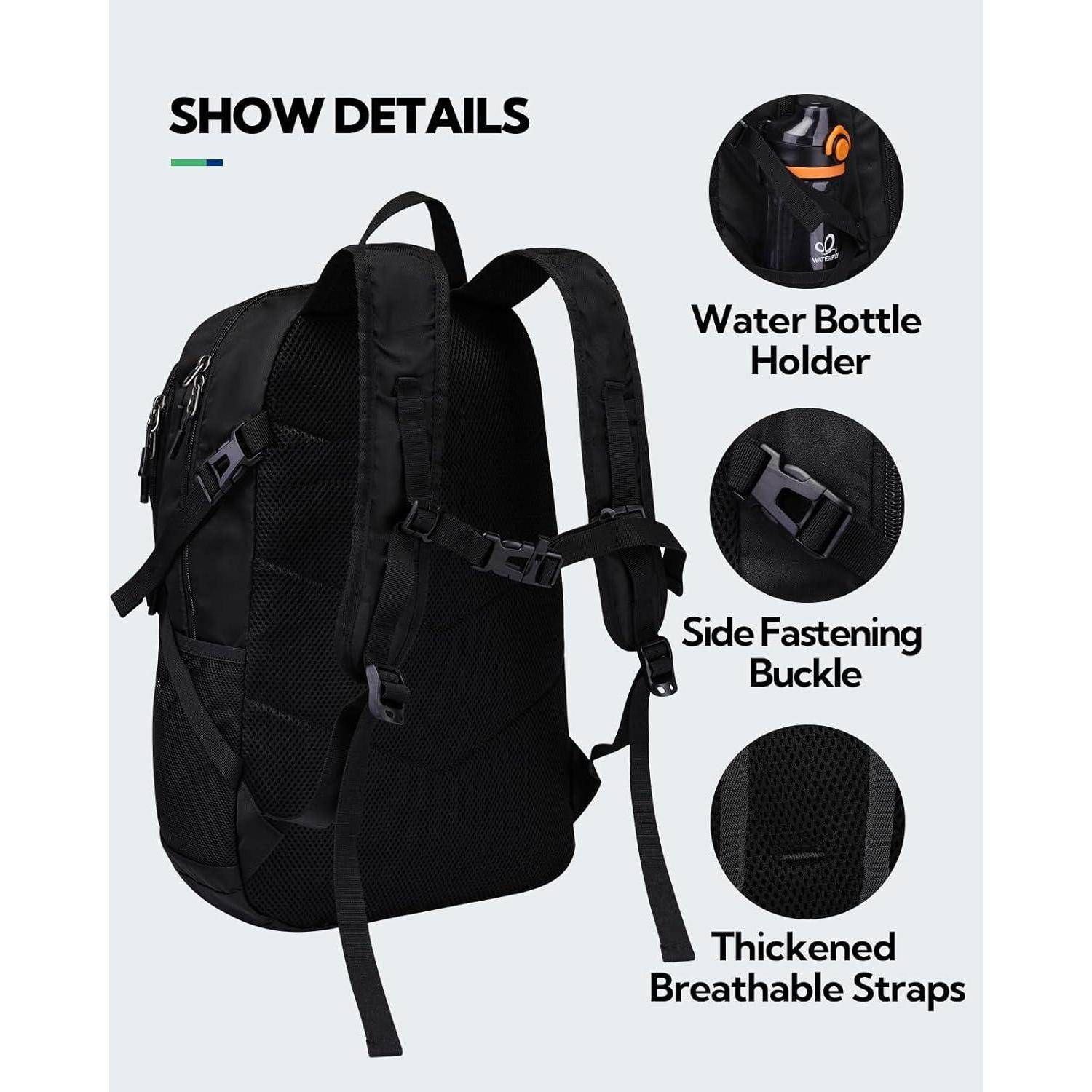 Faltbarer Wanderrucksack 28L Leicht Trekking Outdoor Schwarz