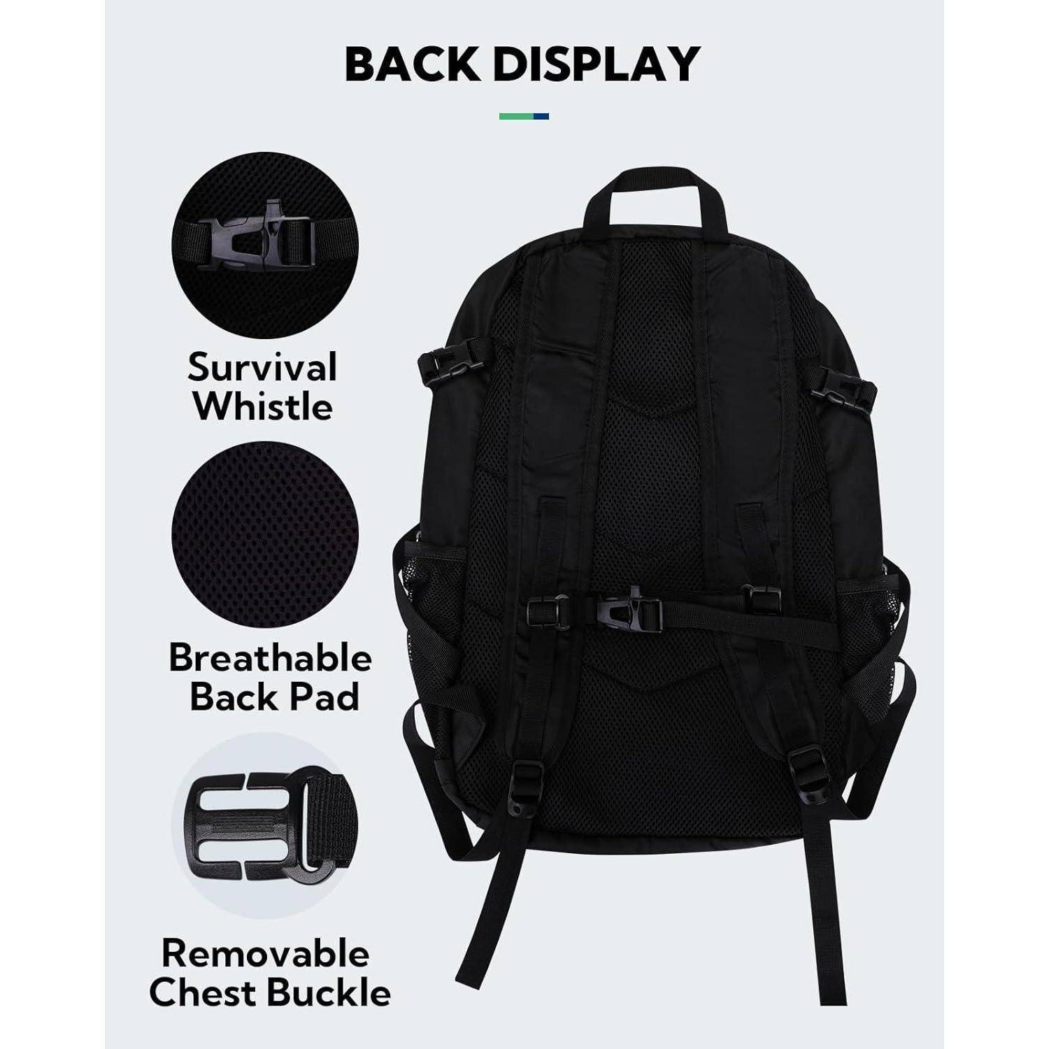 Faltbarer Wanderrucksack 28L Leicht Trekking Outdoor Schwarz