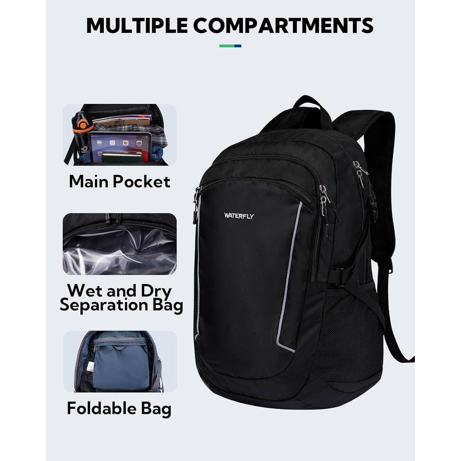 Faltbarer Wanderrucksack 28L Leicht Trekking Outdoor Schwarz