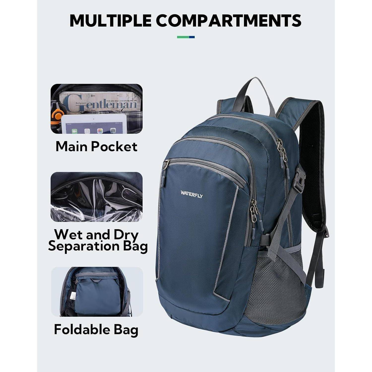 Faltbarer Wander-Rucksack 28L für Outdoor Wandern Camping - Dunkelblau