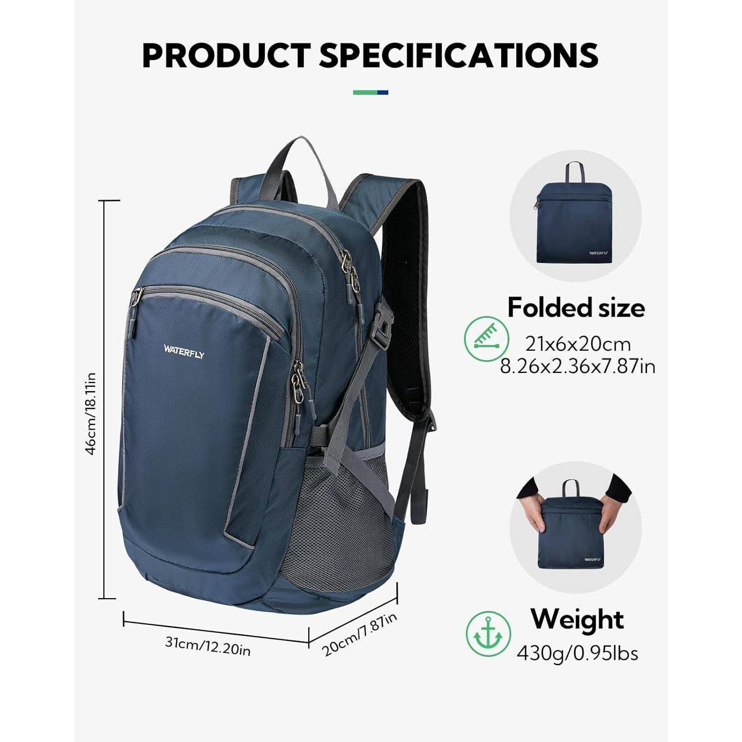 Faltbarer Wander-Rucksack 28L für Outdoor Wandern Camping - Dunkelblau