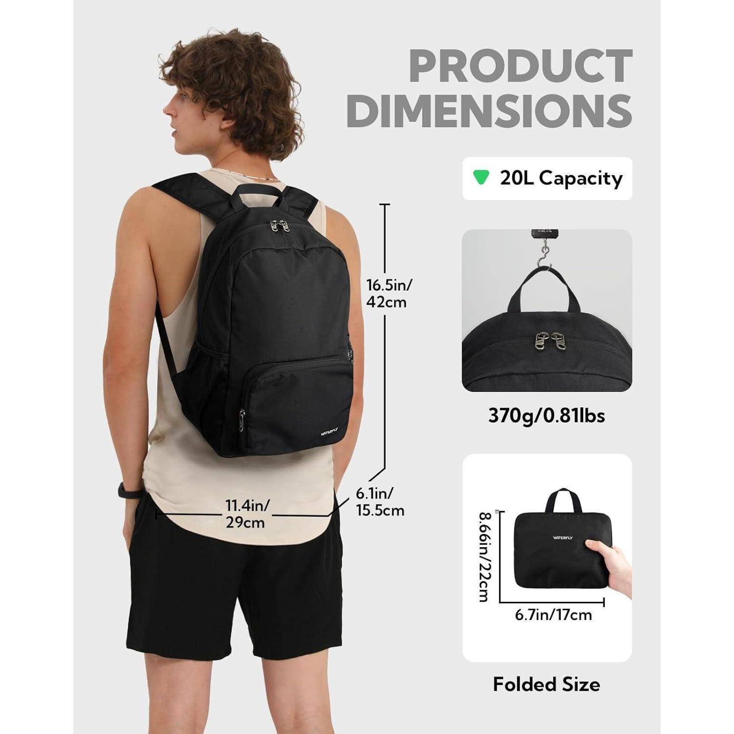 Faltbarer Wanderrucksack 20L: Leichter Klapprucksack Daypack mit