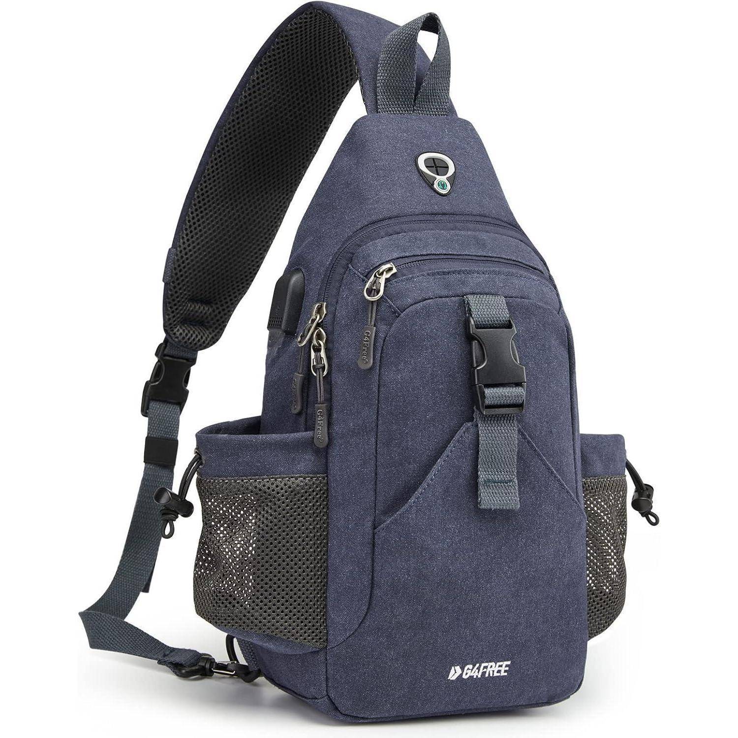 Canvas Brusttasche Schultertasche Sling Bag Herren Damen Wandern Blau