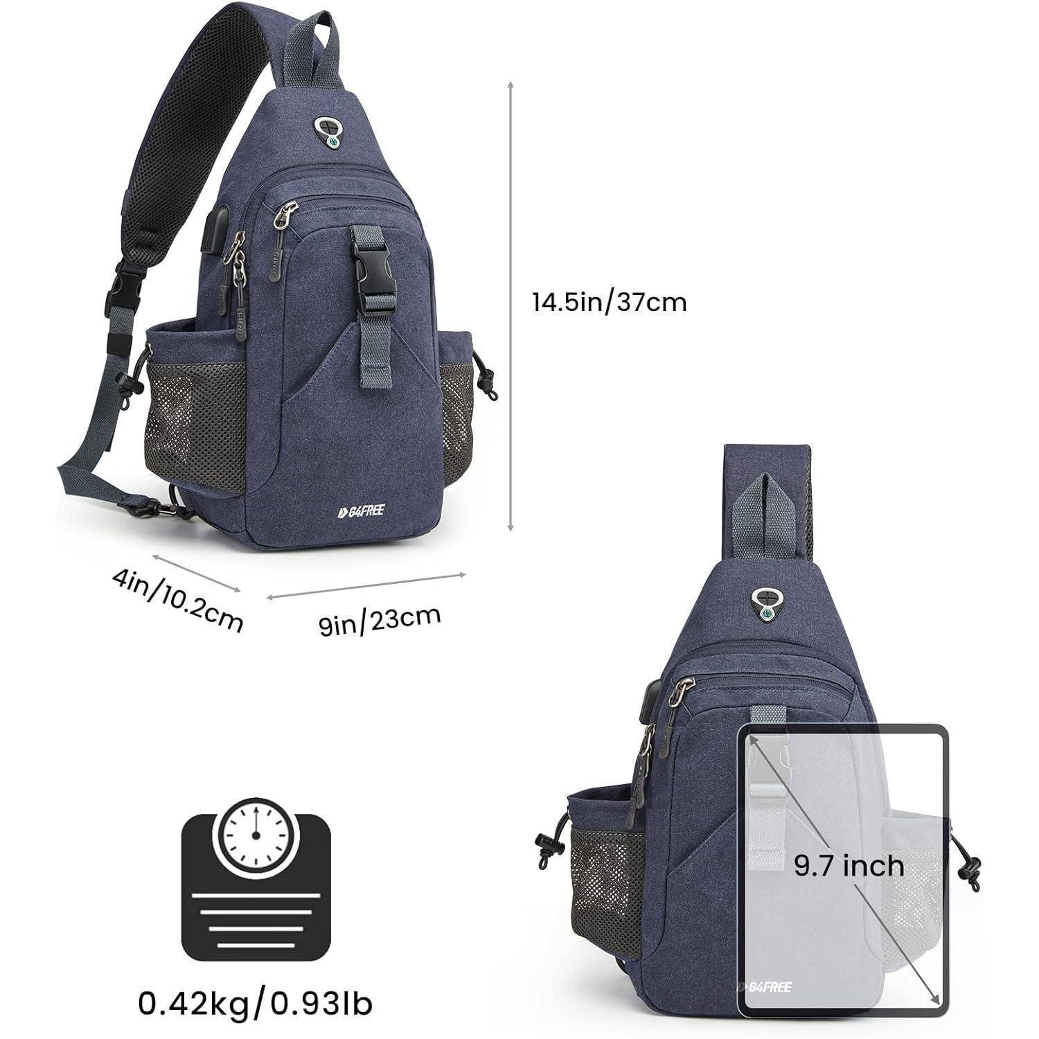 Canvas Brusttasche Schultertasche Sling Bag Herren Damen Wandern Blau