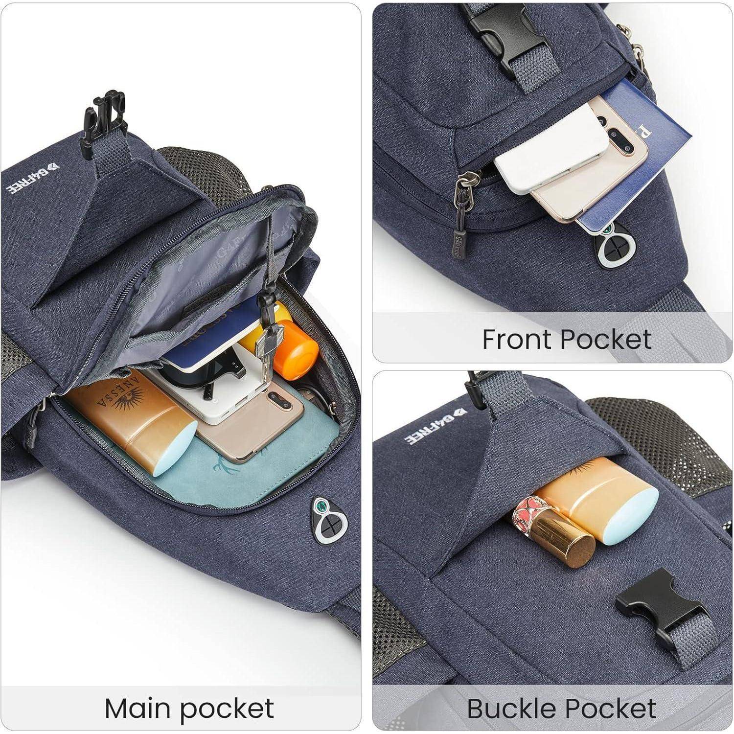 Canvas Brusttasche Schultertasche Sling Bag Herren Damen Wandern Blau