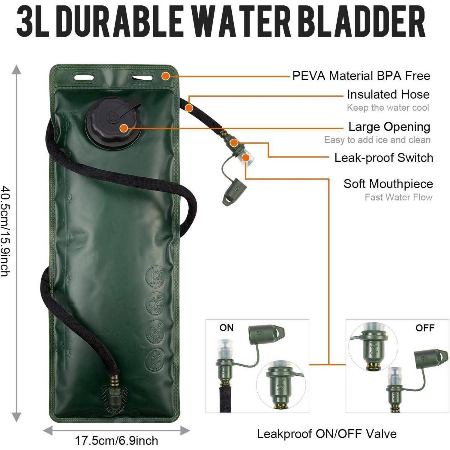 3L Wasserbehälter mit Dauerhaftigkeit mit Eigenschaften: BPA-freies PEVA-Material, isolierte Schlauchleitung, große Öffnung, auslaufsicherer Schalter, weicher Mundstück, auslaufsicheres EIN/AUS-Ventil.