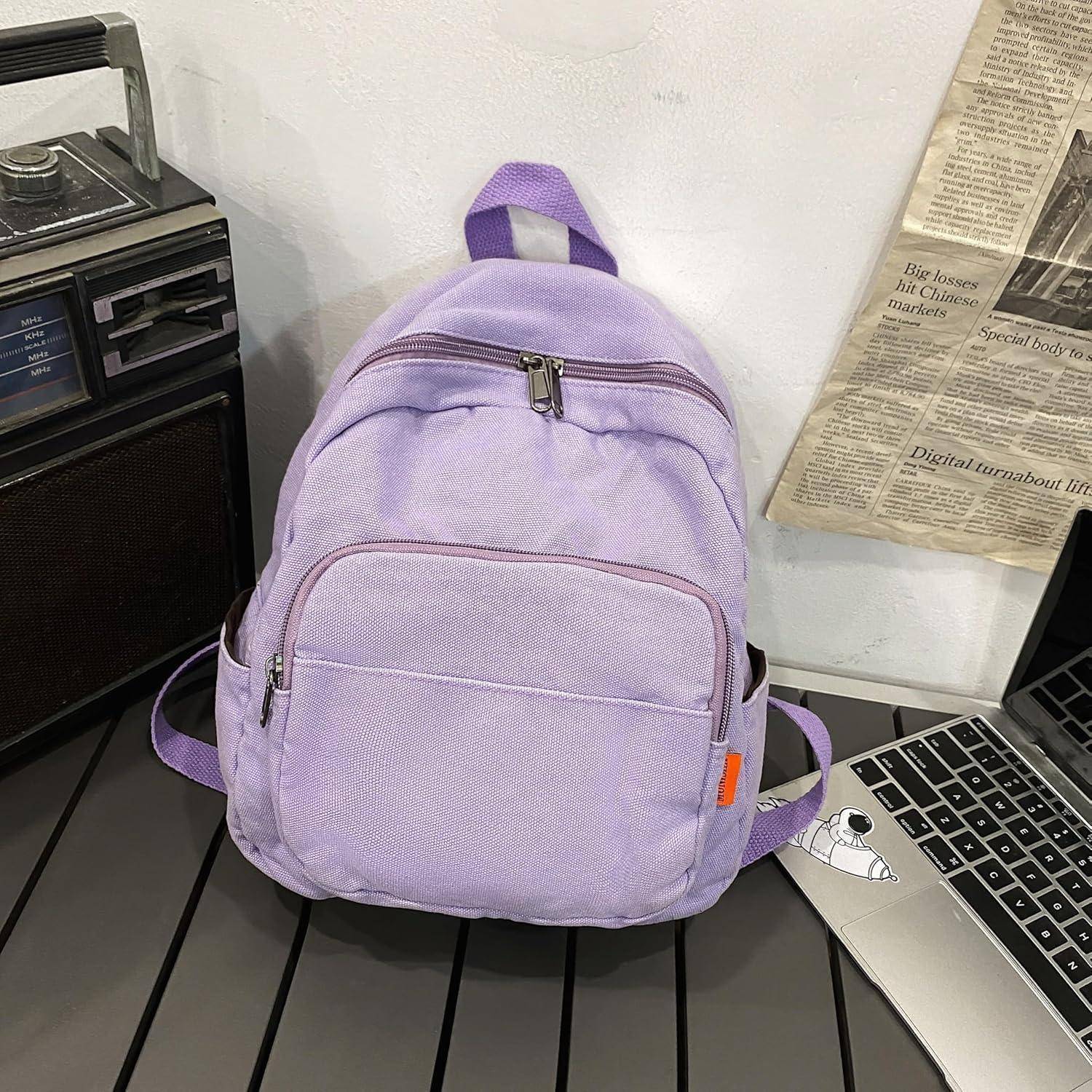 Damen Rucksack Canvas Klein Lila für Schule Reise Arbeit Wandern