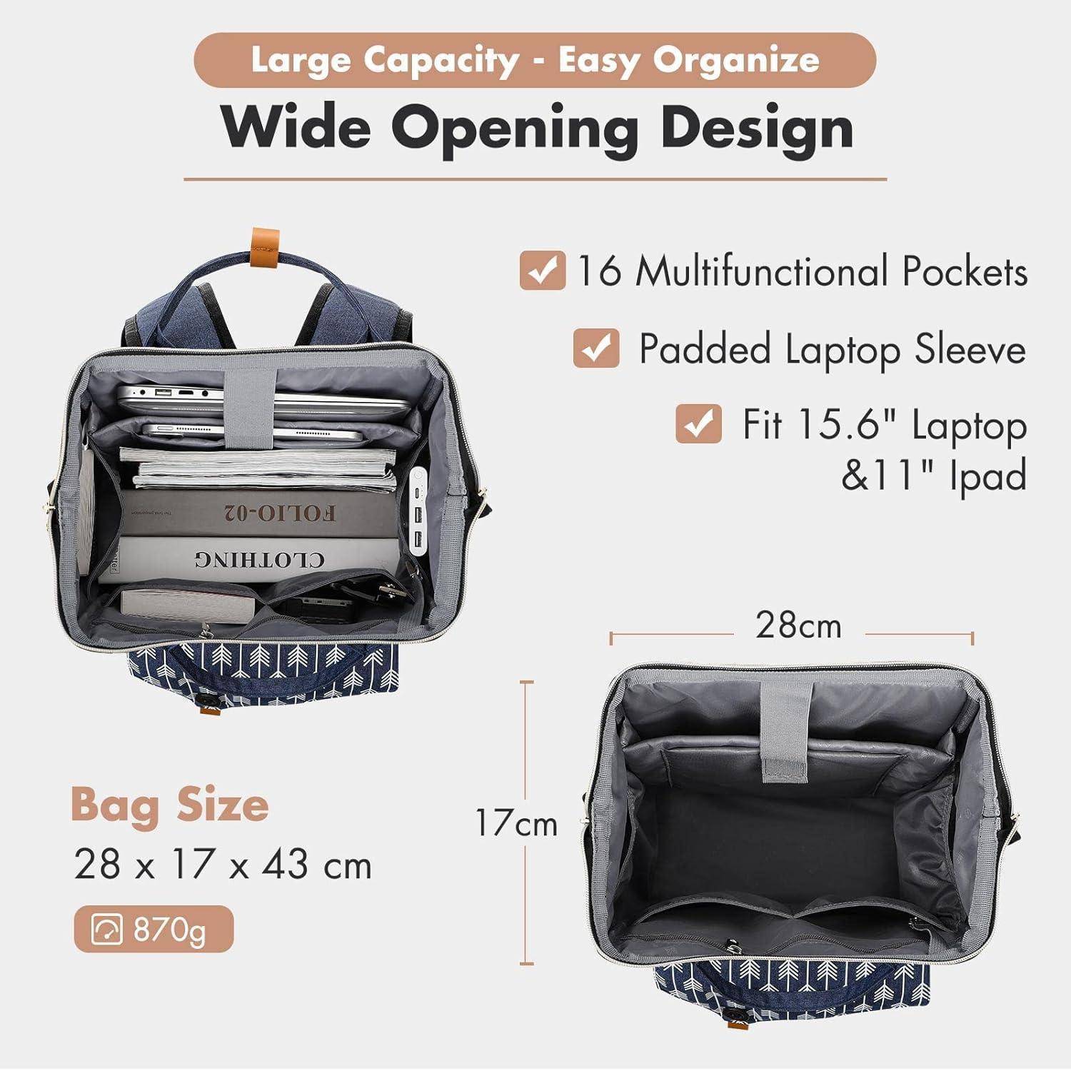 Rucksack mit großer Kapazität - 'Easy Organize' mit breiter Öffnung, inklusive 16 Taschen, gepolsterter Laptoptasche, geeignet für Laptop bis 15,6