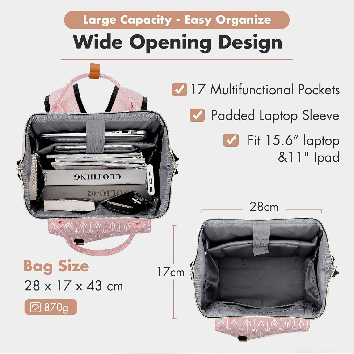 Damen Laptop Rucksack 15.6 Zoll Schulrucksack Daypack Rosa