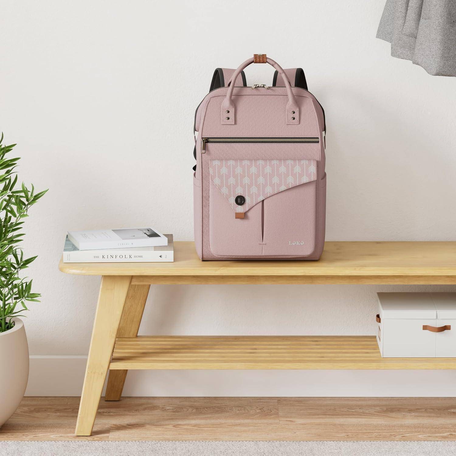 Damen Laptop Rucksack 15.6 Zoll Schulrucksack Daypack Rosa