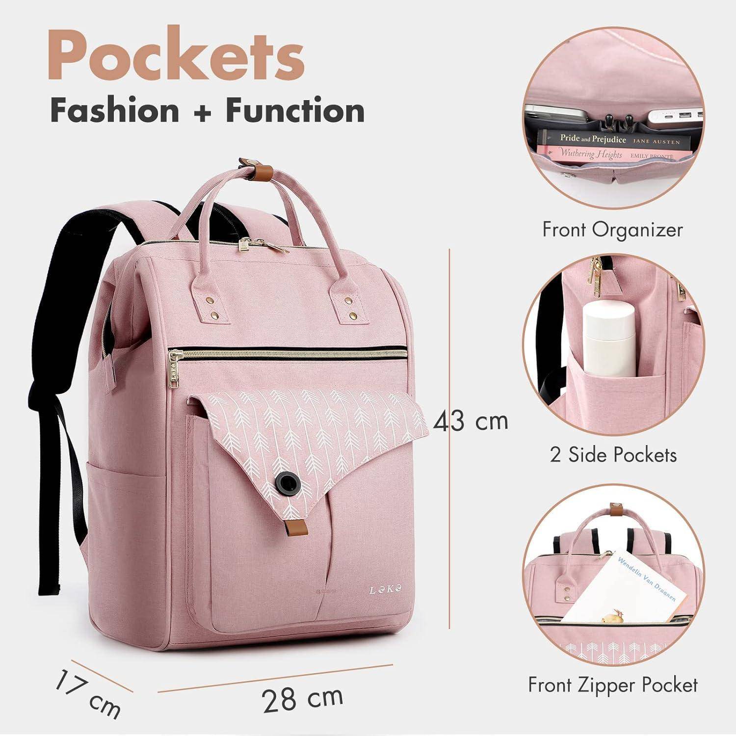 Damen Laptop Rucksack 15.6 Zoll Schulrucksack Daypack Rosa