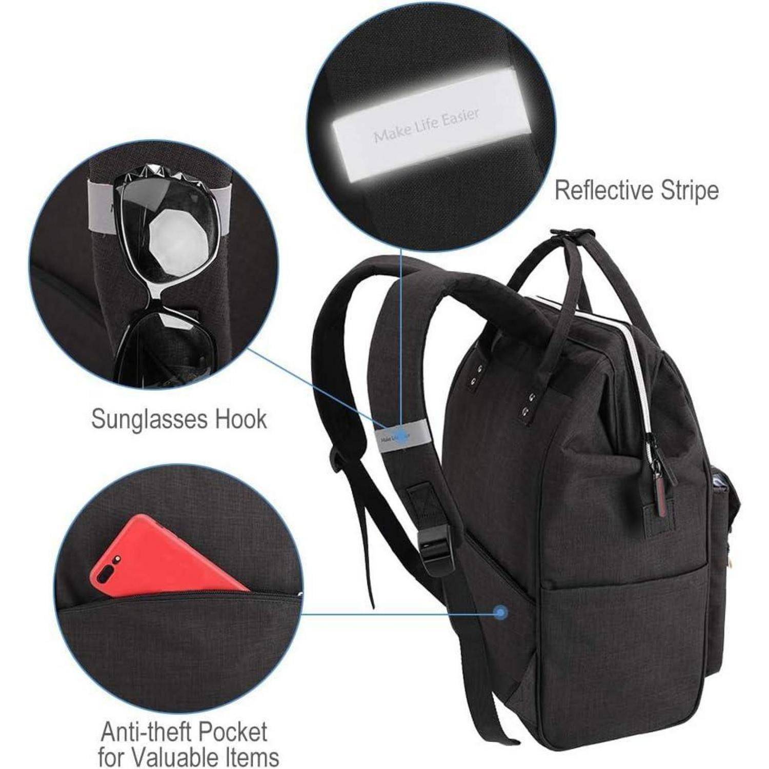 Rucksack Damen Wasserdicht Anti Diebstahl Laptopfach Schwarz 15.6 Zoll