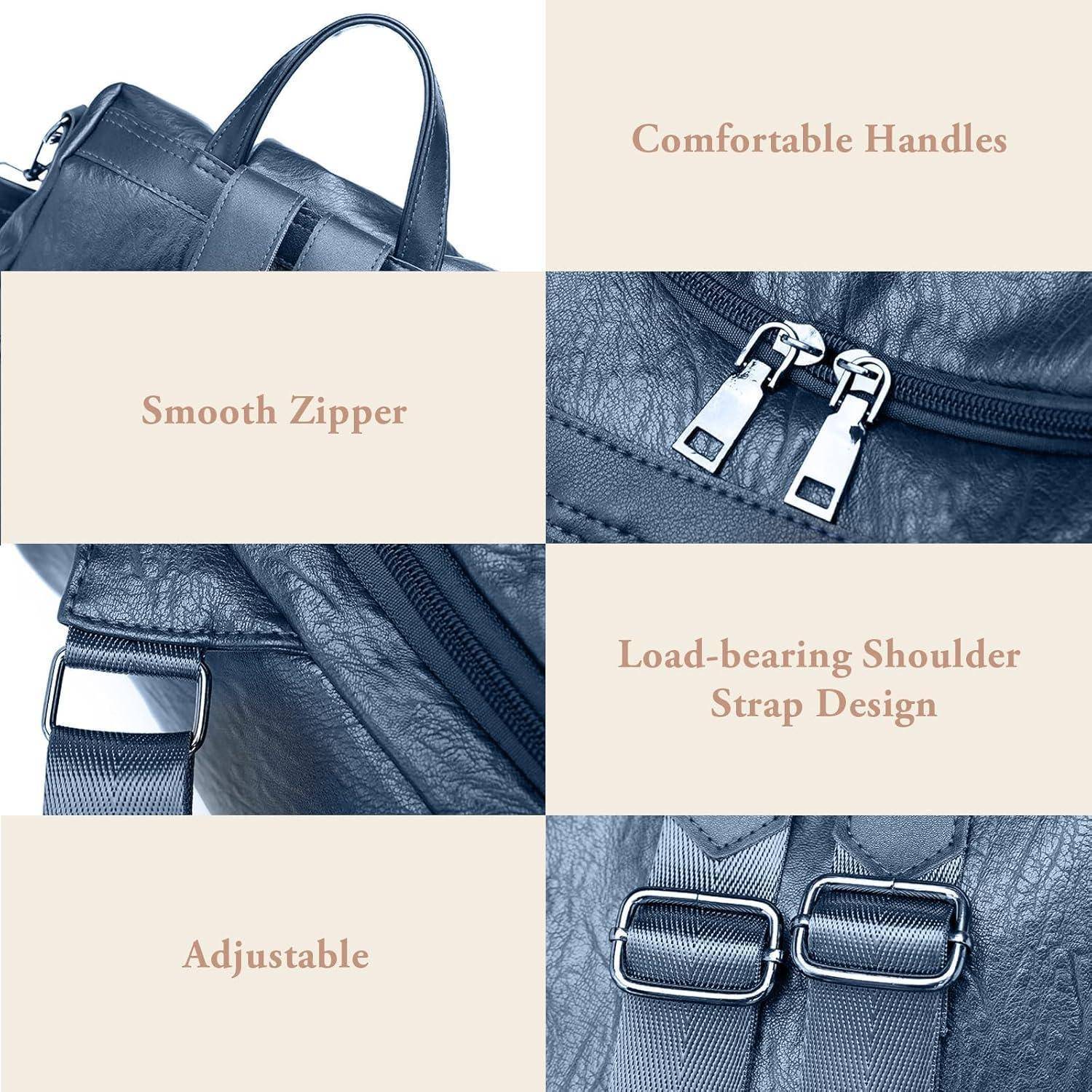 Rucksack Damen wasserdicht diebstahlsicher PU Leder Blau