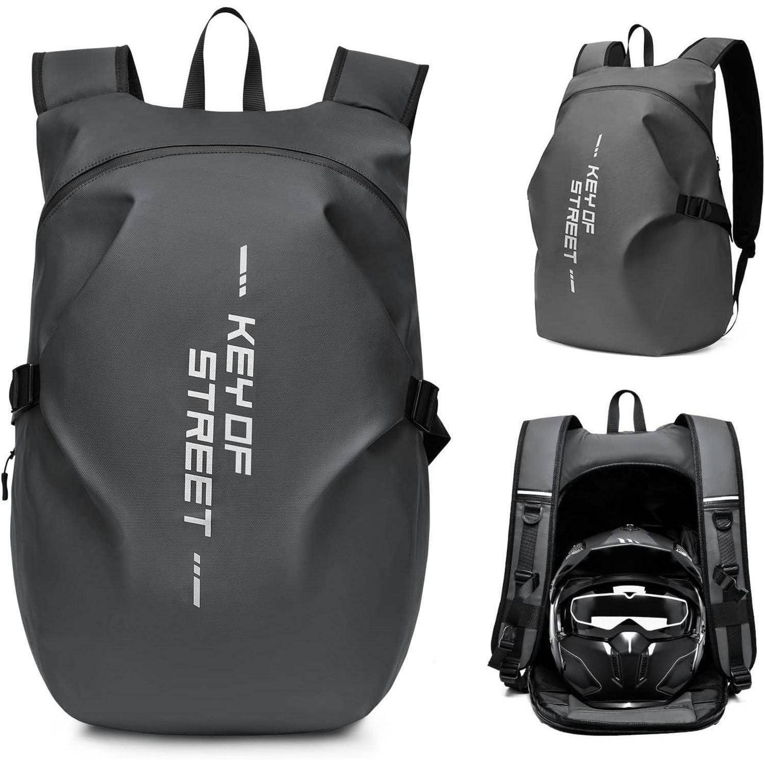 Motorradrucksack Herren wasserdichter Helmrucksack Laptoptasche Grau