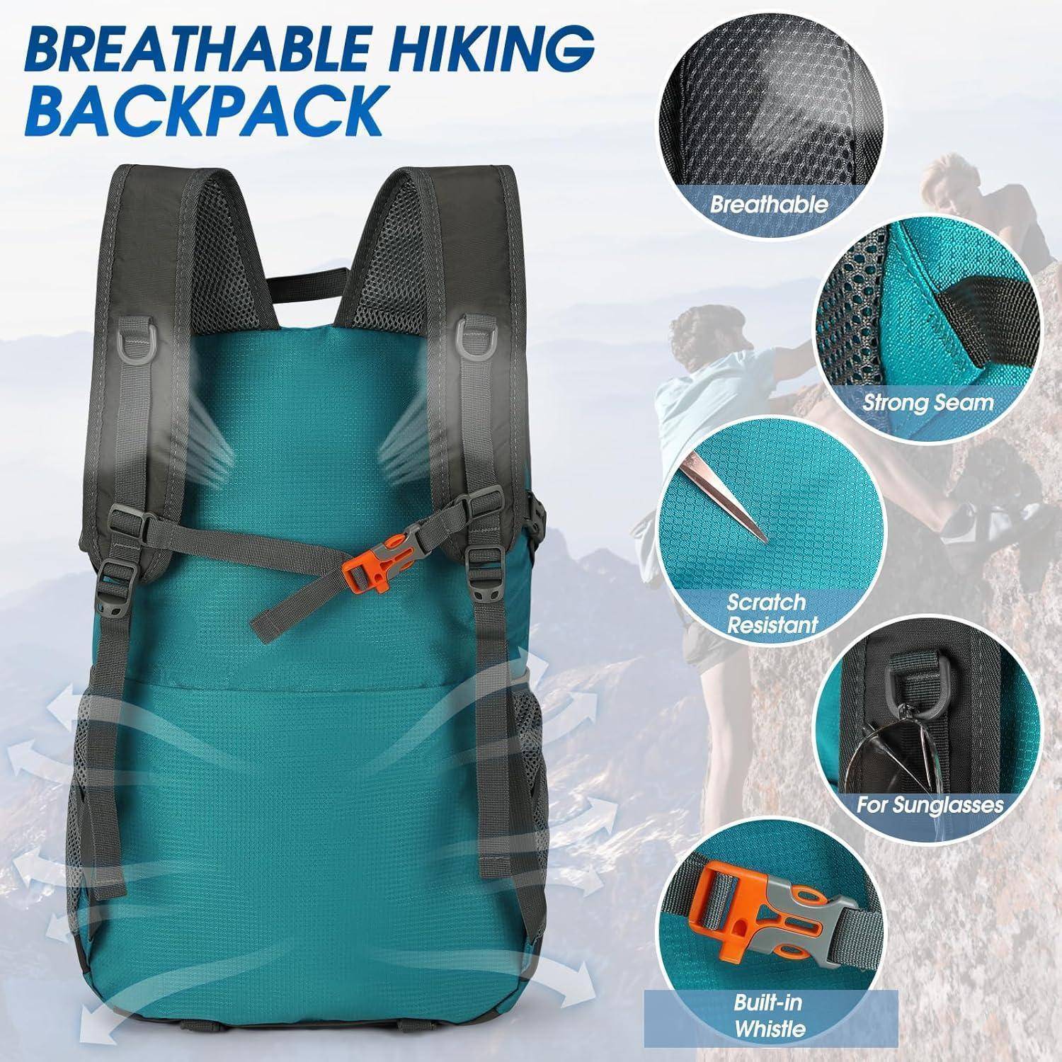 Wanderrucksack 40L Damen Herren Leicht Wasserdicht Faltbar