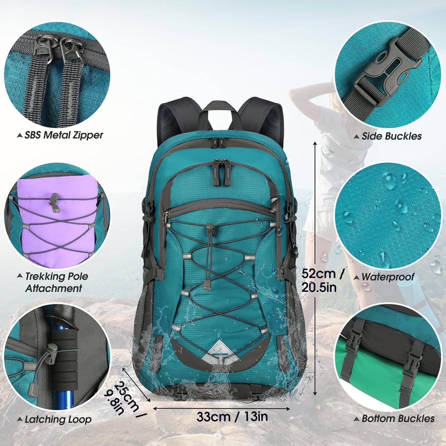 Wanderrucksack 40L Damen Herren Leicht Wasserdicht Faltbar