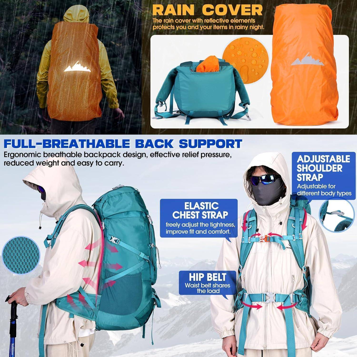 Trekkingrucksack 60L Wanderrucksack Herren Damen Outdoor Camping