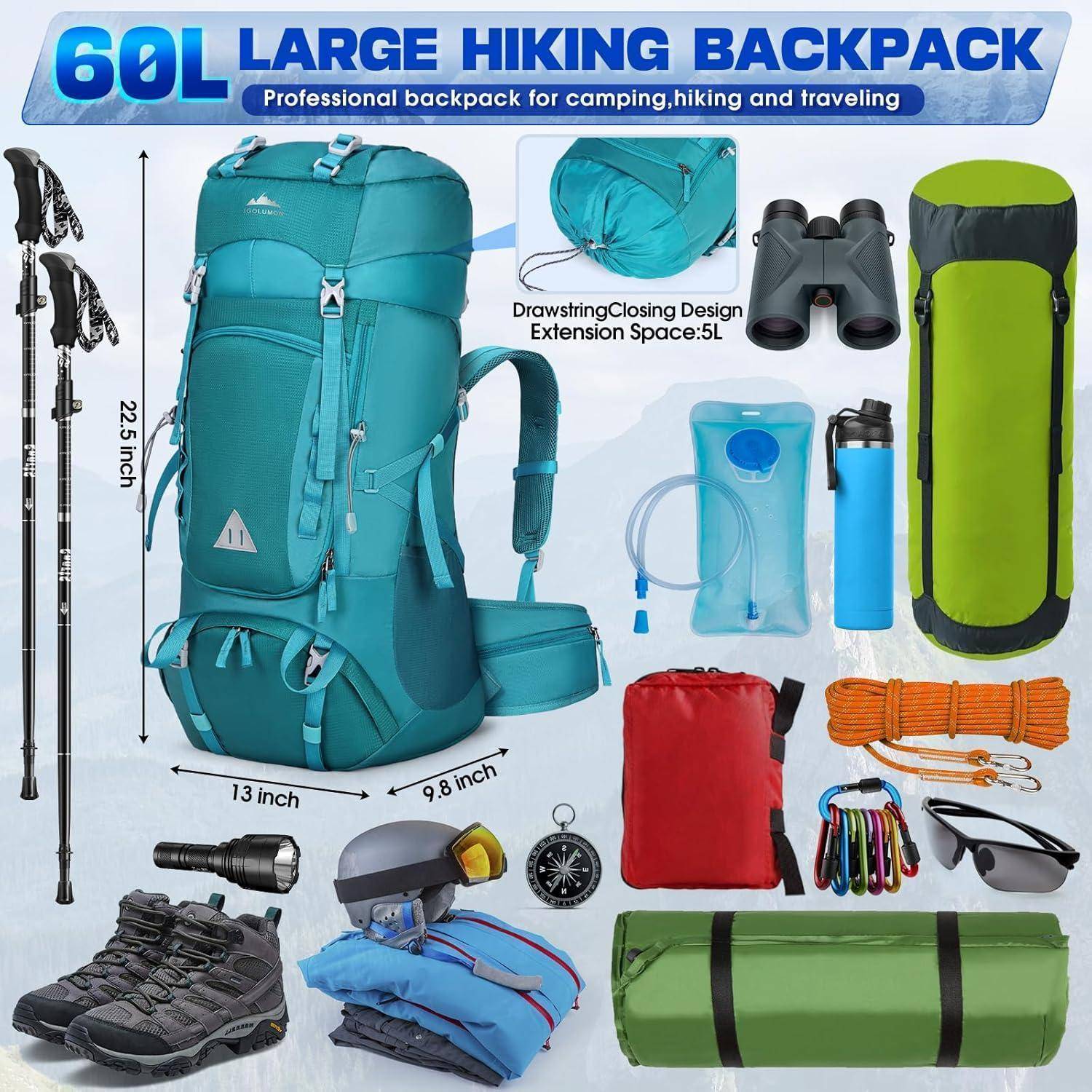 Trekkingrucksack 60L Wanderrucksack Herren Damen Outdoor Camping