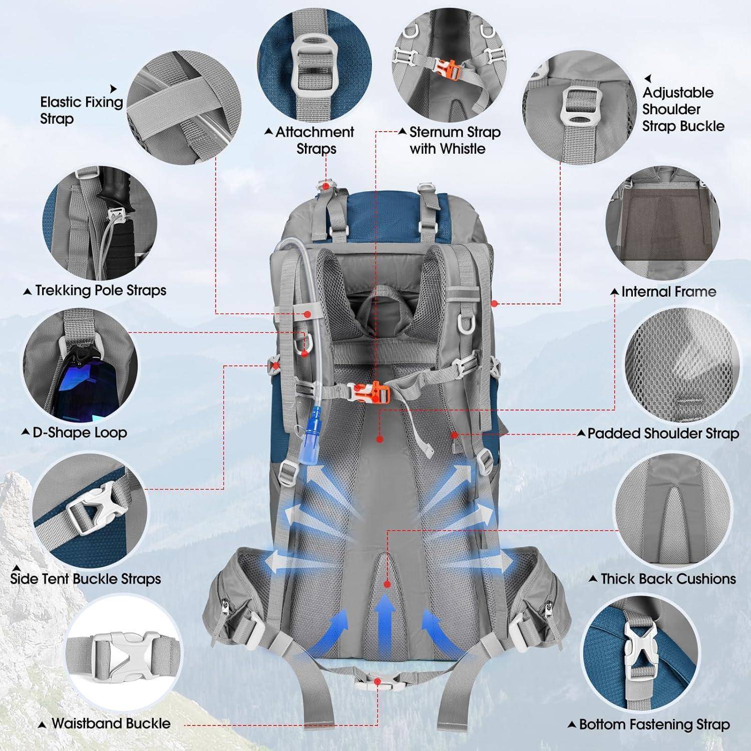 Trekkingrucksack 60L Wanderrucksack Herren Damen Reisetasche Outdoor