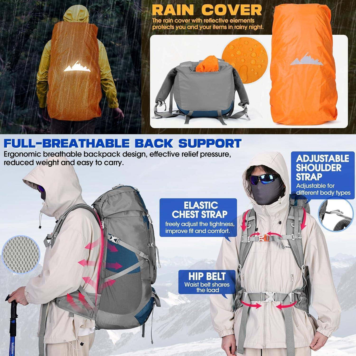 Trekkingrucksack 60L Wanderrucksack Herren Damen Reisetasche Outdoor