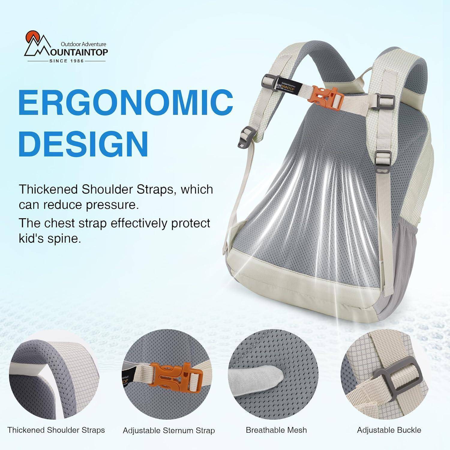 Ergonomisches Design: Verstärkte Schultergurte zur Druckreduzierung. Brustgurt schützt die Wirbelsäule. Ausgestattet mit verstellbaren Riemen und atmungsaktivem Mesh-Gewebe.
