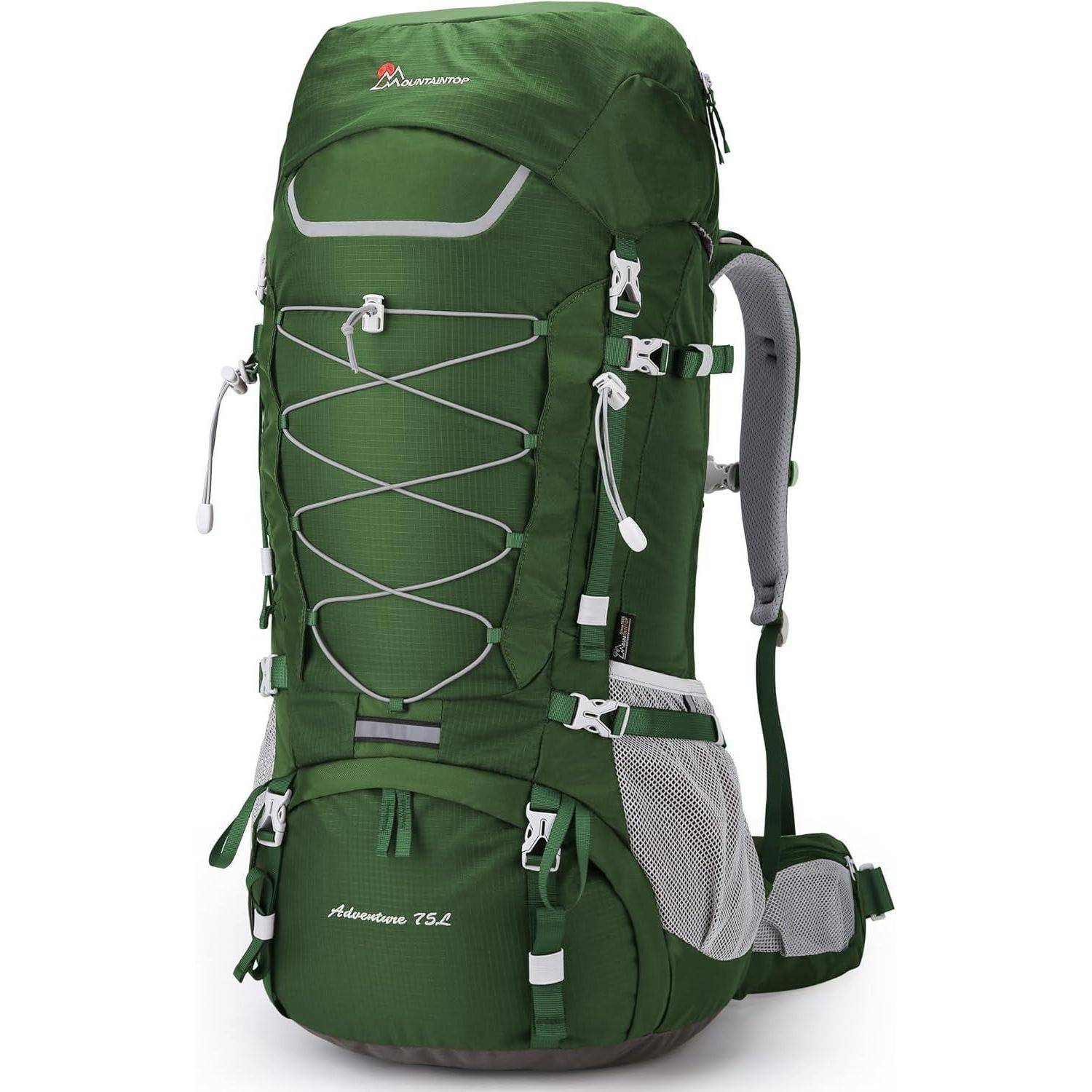 Trekkingrucksack 75L Herren Damen Regenschutz Outdoor Dunkelgrün