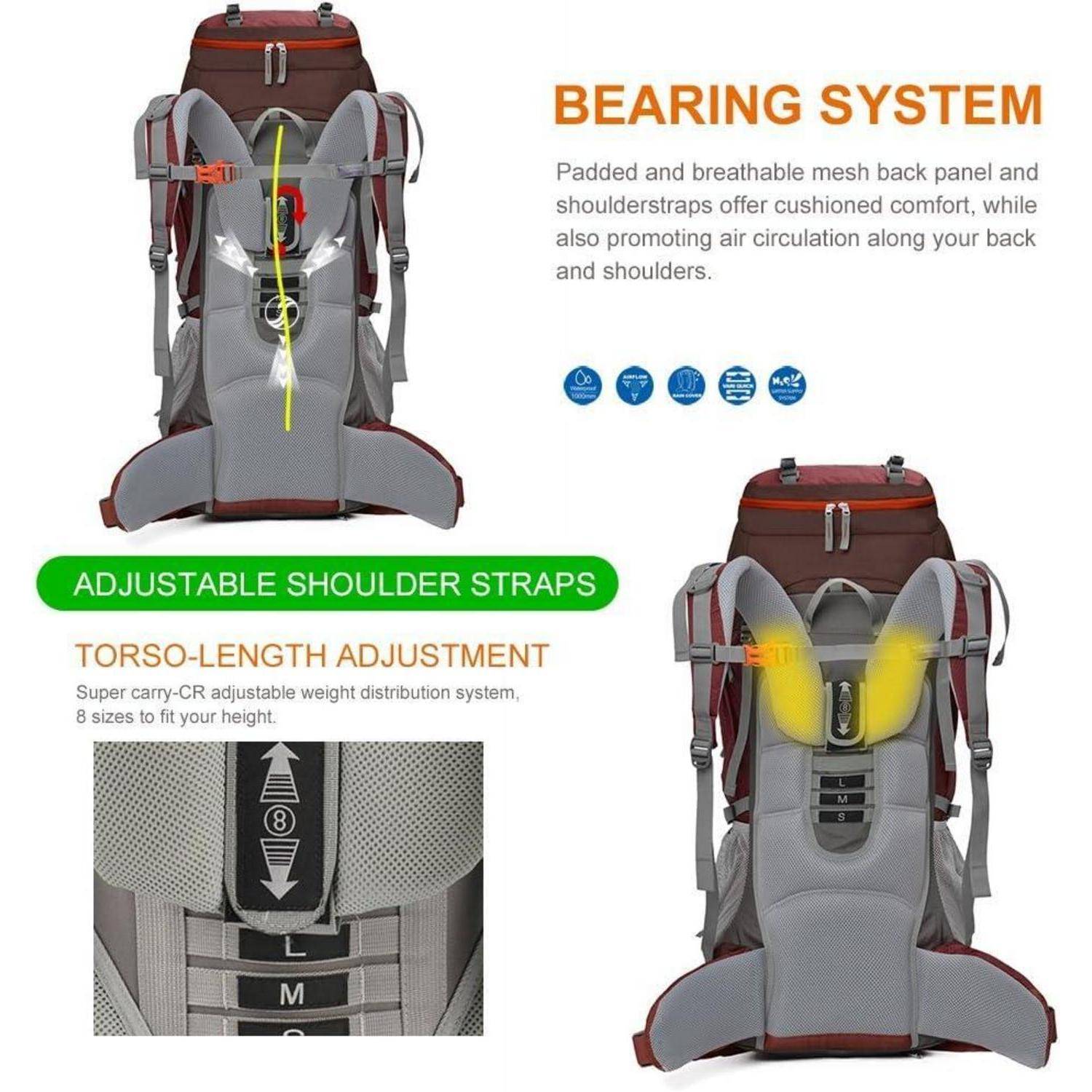 Rucksack mit verstellbaren Schultergurten; ausgestattet mit einer gepolsterten, atmungsaktiven Netzrückseite für Komfort und einem Torso-Längen-Anpassungssystem.