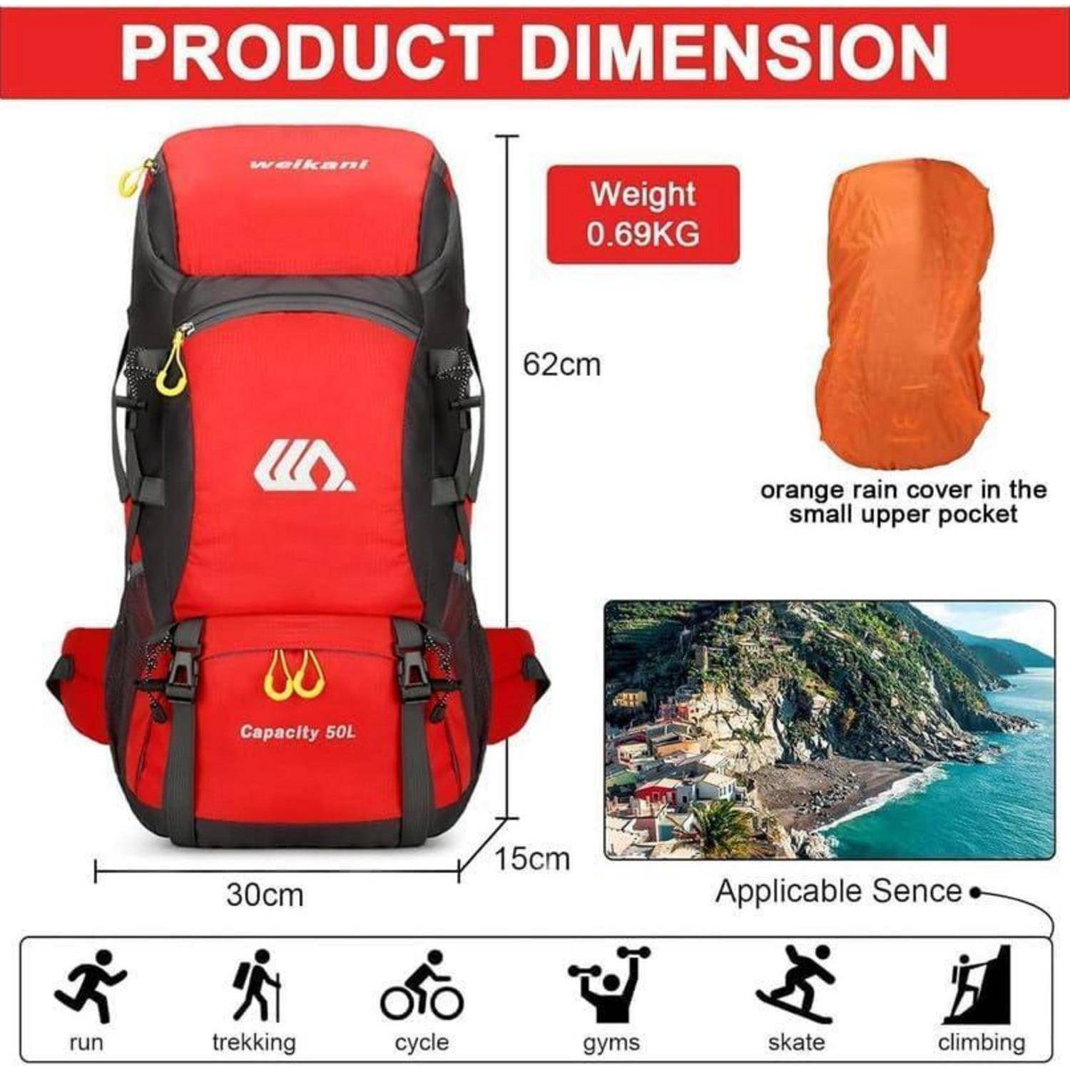 Wanderrucksack 50L Trekkingrucksack Wasserdichter Campingrucksack