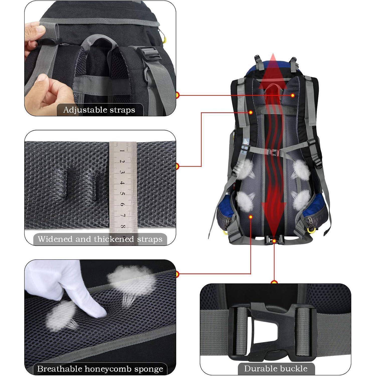 Rucksackmerkmale: verstellbare Riemen, verbreiterte und verstärkte Riemen, atmungsaktiver Wabenschwamm, robuster Verschluss, Luftstromdesign.