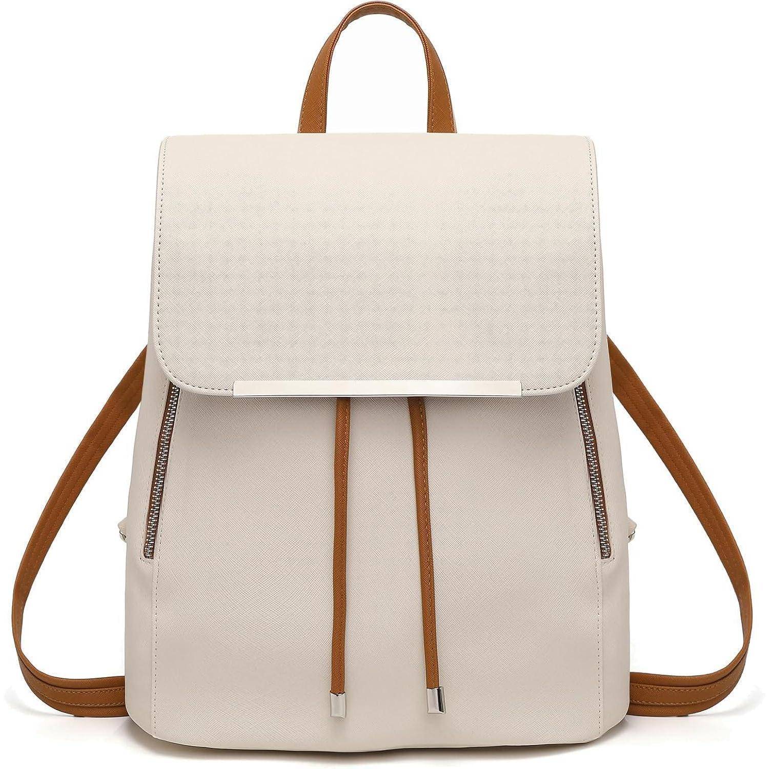 Damen Kunstleder Rucksack Elegant Rolltop Tunnelzug Cityrucksack