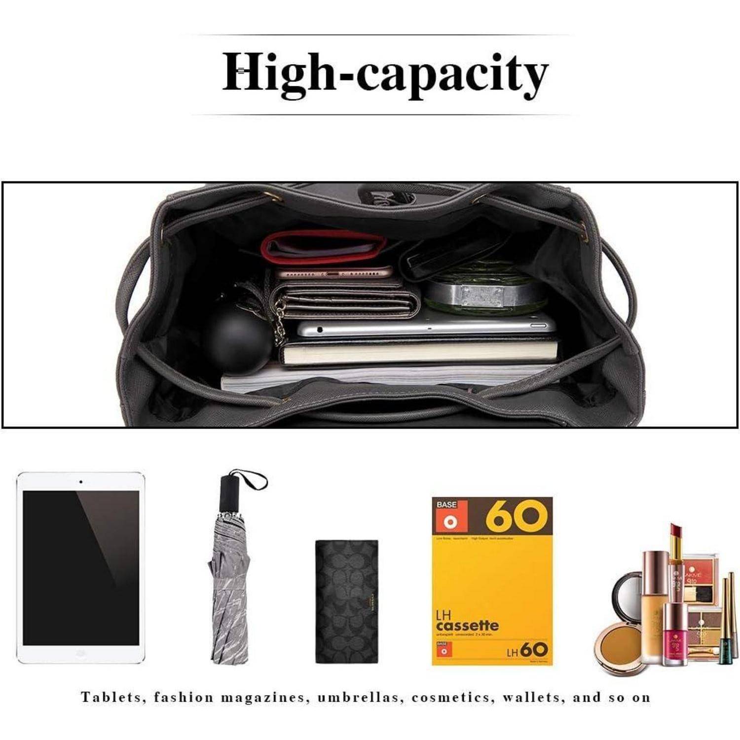 Damen Elegant Rolltop Rucksack Tunnelzugdesign Kunstleder Cityrucksack