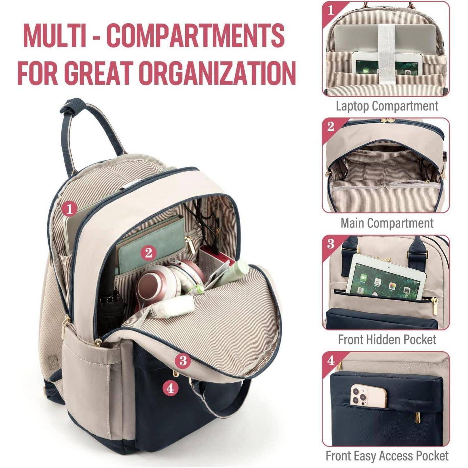 Laptop Rucksack Damen 15,6 Zoll Wasserdicht mit USB Anschluss und