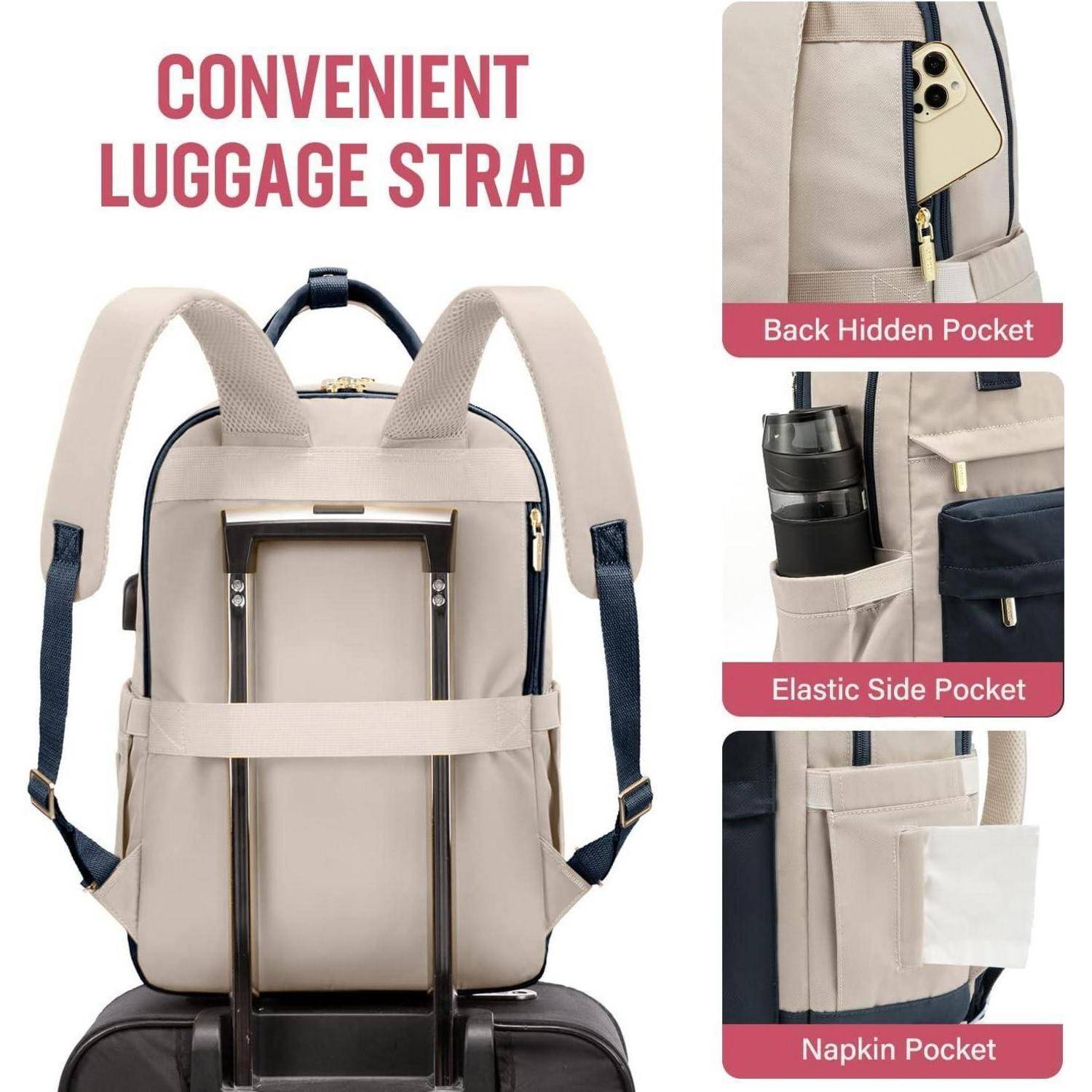 Laptop Rucksack Damen 15,6 Zoll Wasserdicht mit USB Anschluss und