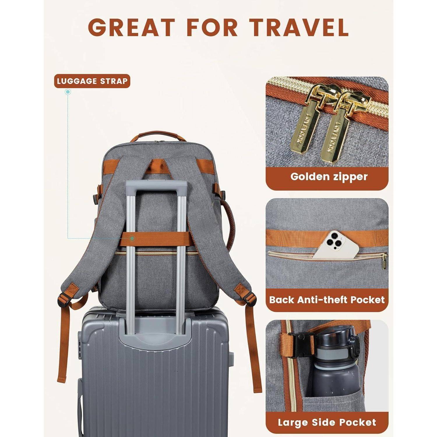 Handgepäck Rucksack 40L Reiserucksack Damen Groß Wasserdicht für 17