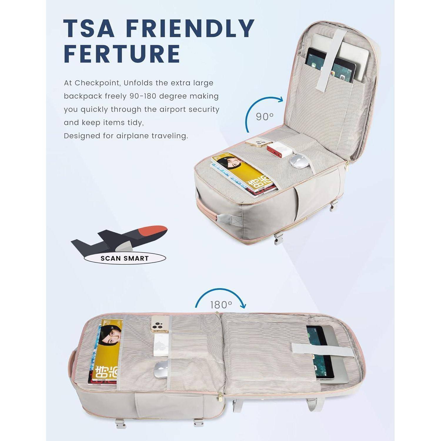 Handgepäck Rucksack Flugzeug 40L Reiserucksack Damen Wasserdicht 17