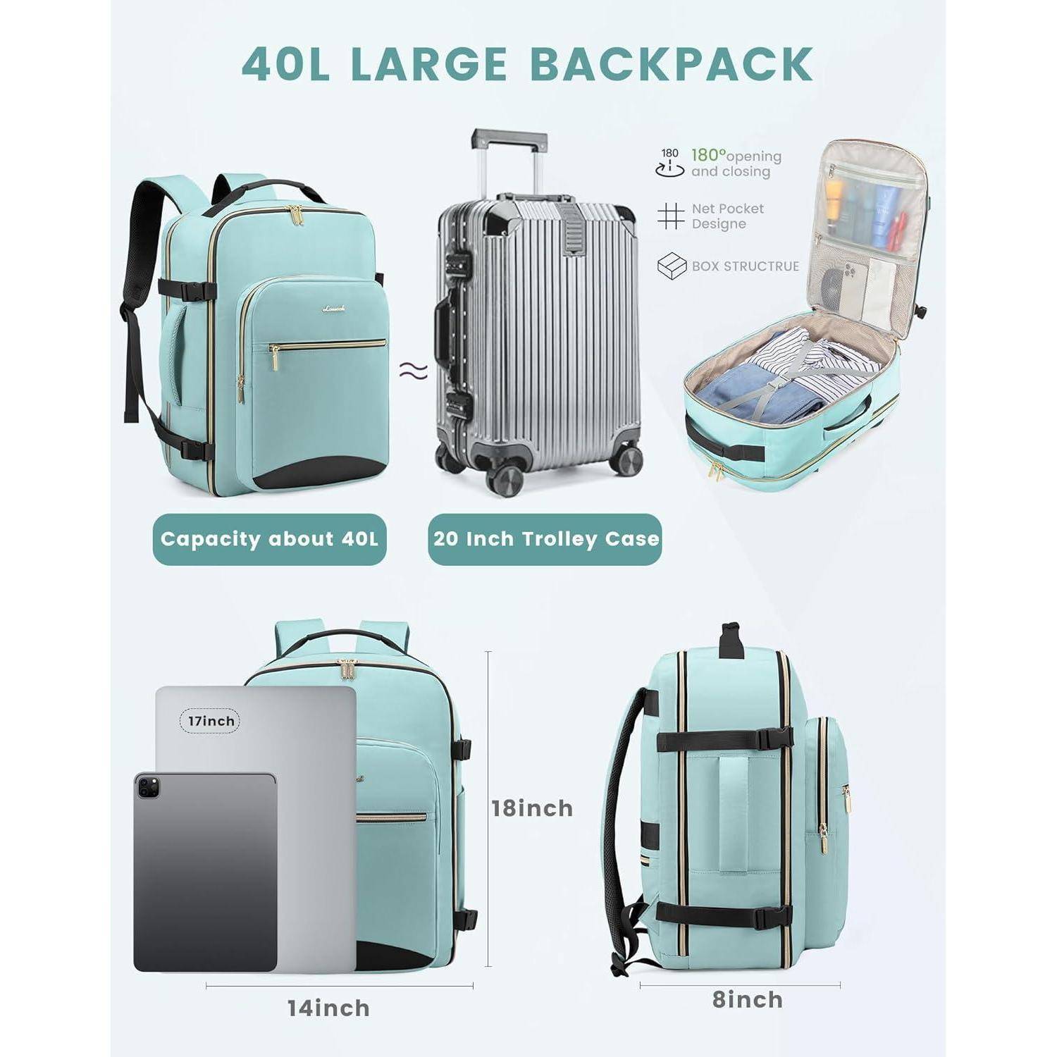 Handgepäck Rucksack 40L Damen Flugzeug Reiserucksack Laptop Business