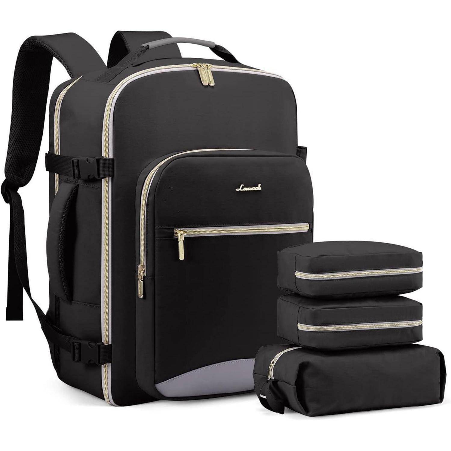 Handgepäck Rucksack 40L Groß Damen Reiserucksack Schwarz+grau