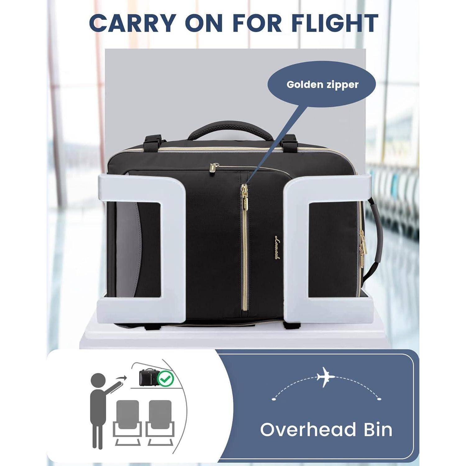 Handgepäck Rucksack 40L Groß Damen Reiserucksack Schwarz+grau