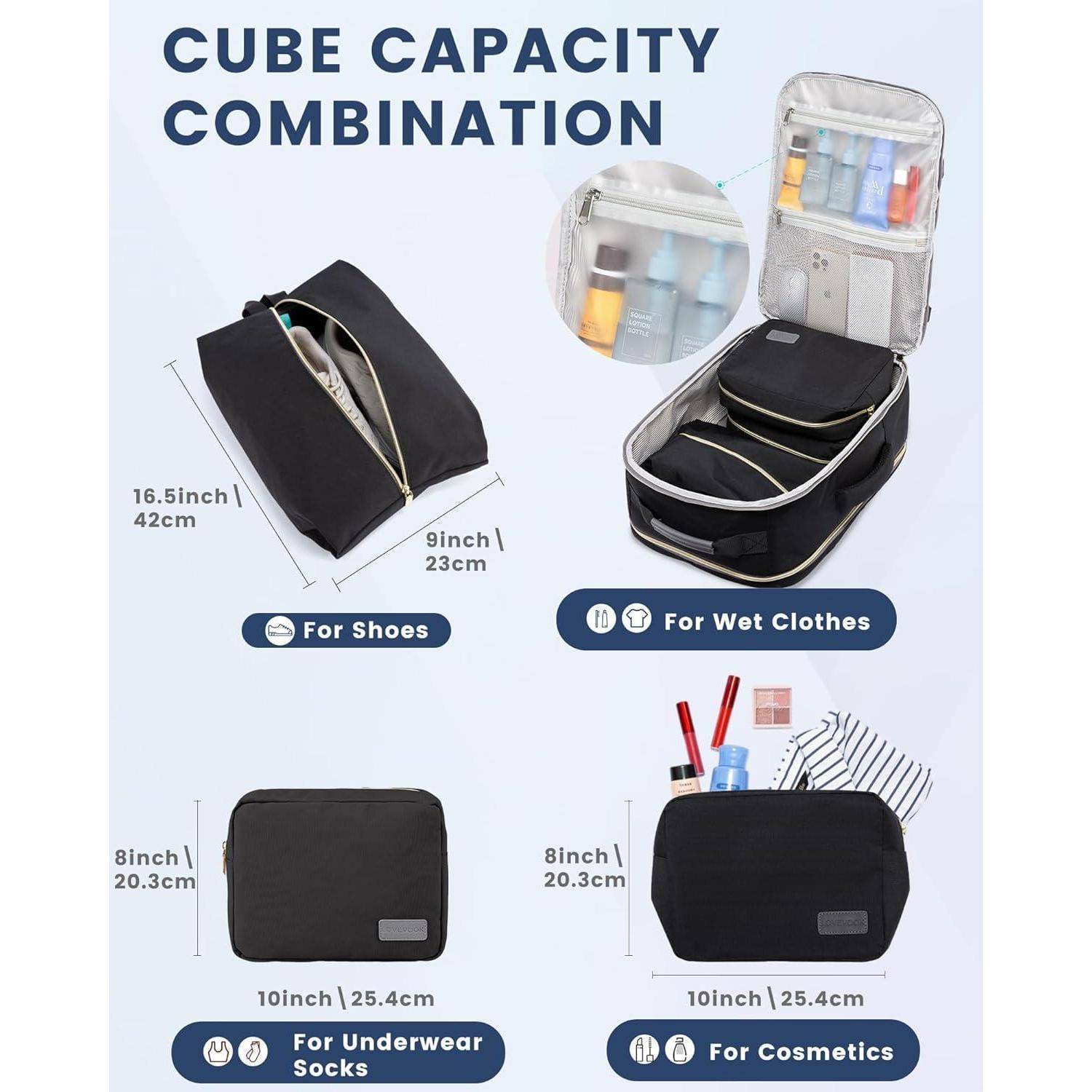 Handgepäck Rucksack 40L Groß Damen Reiserucksack Schwarz+grau