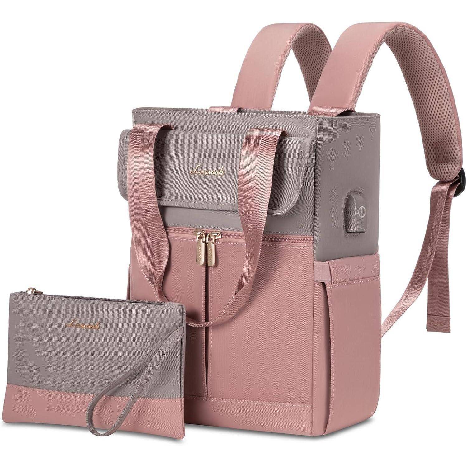 Damen Rucksack Klein Cityrucksack Mini Handtasche 13,3 Zoll Grau Rosa