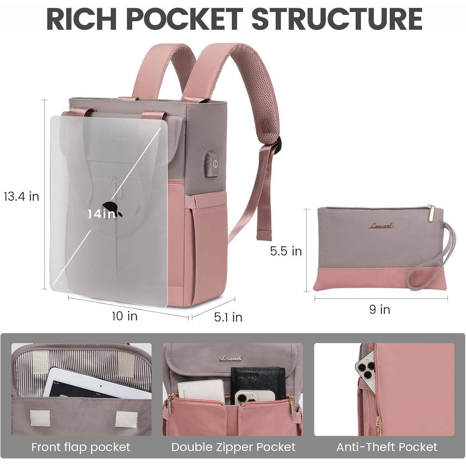 Damen Rucksack Klein Cityrucksack Mini Handtasche 13,3 Zoll Grau Rosa