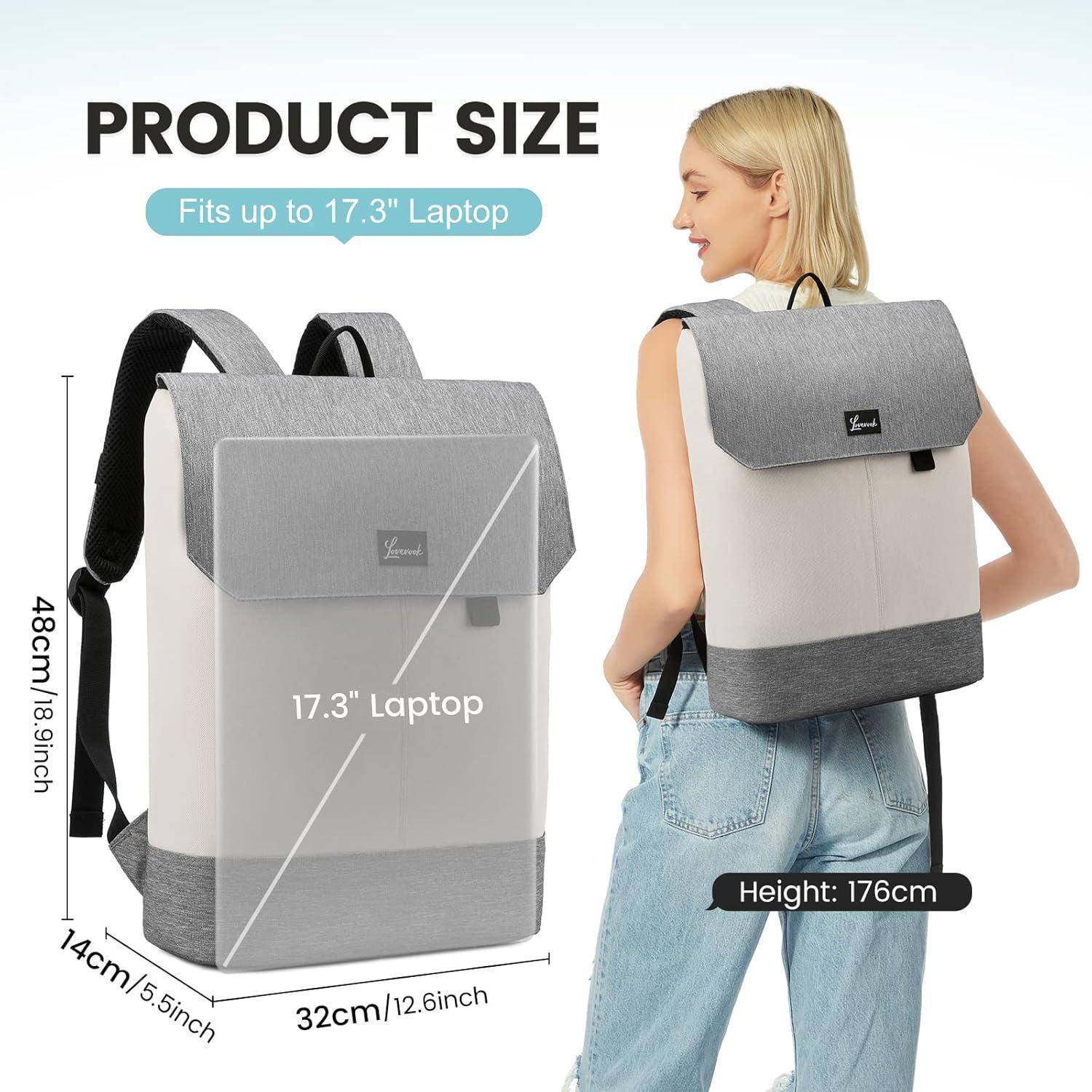 Damen Rucksack Laptopfach 17 Zoll Diebstahlsicherung Wasserdicht Beige