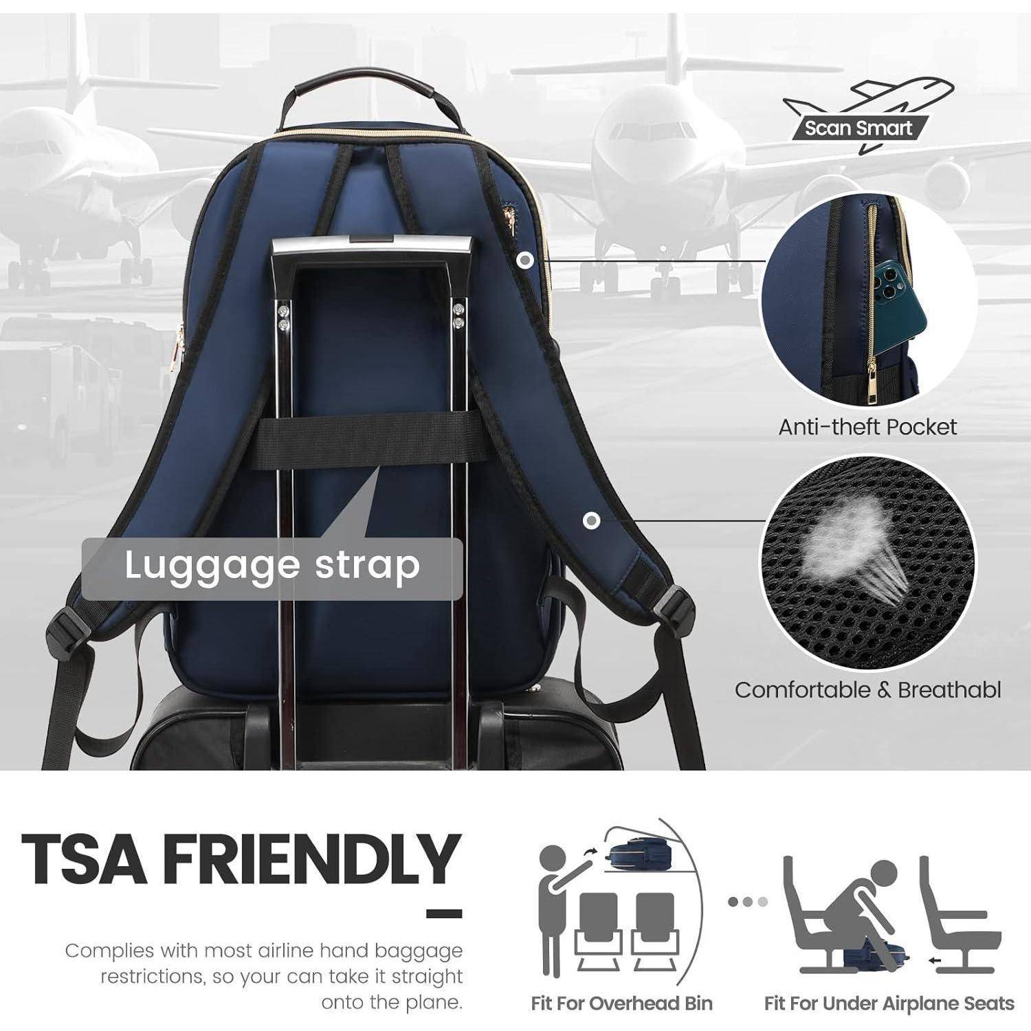 Laptop Rucksack Damen 15,6 Zoll Wasserdicht USB-Ladeanschluss Blau